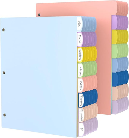 HABGP 96Pcs/12 Set 3 Ring Binder Dividers with Tabs, 8 Color Tab Divders for 3 Ring Binder, Plastic Pastel Page Folder Dividers Sheet Protectors, Three Ring Binder Index Dividers for Notebook