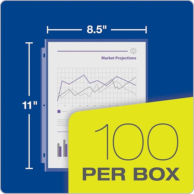 Oxford Sheet Protectors, Clear Finish, Top Load, Letter Size Plastic Sleeves, Reinforced 3 Hole Punch for Binders, Sheets for 3 Ring Binder, 100 per Box (33267) (Pack of 10)