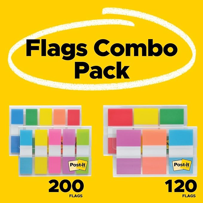 Post-it Flags Combo Pack,4 On-The-Go Dispensers/Pack,120 .94 in Wide and 200 .47 in Wide Flags,Assorted Colors (683-XL1),(Pack of 12)