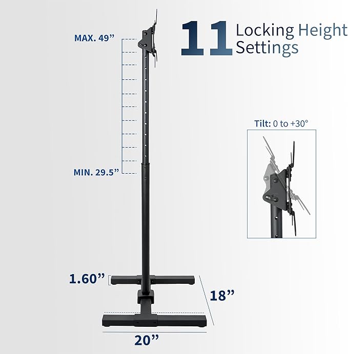 VIVO TV Floor Stand for 13 to 50 inch Flat Panel LED LCD Plasma Screens, Portable Display Height Adjustable Mount STAND-TV07…