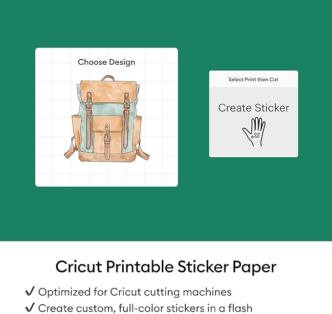 Cricut® Printable Sticker Paper for Laser Printer - 25 Count, US Letter Size (8.5in x 11in) - White - Make Custom Stickers, Personalized Decor, Labels, & More