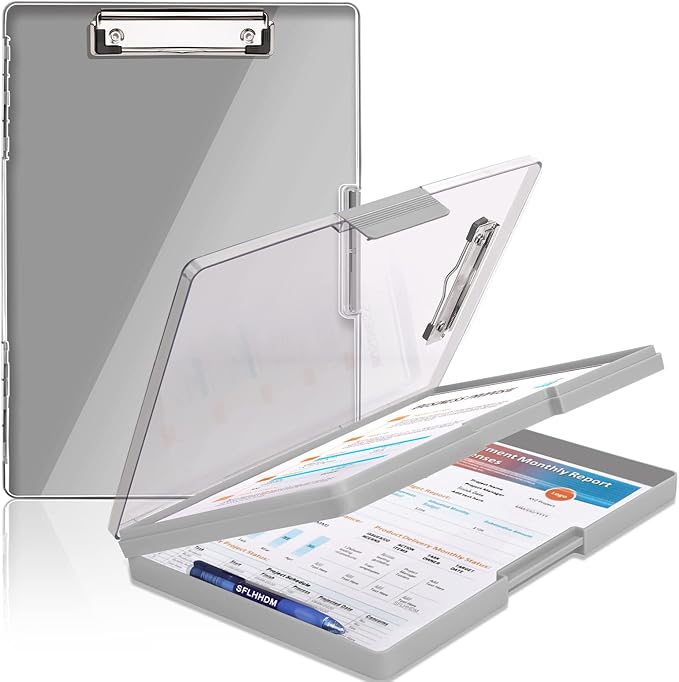 SFLHHDM Clipboard with Storage,Heavy Duty Clip Boards 8.5x11 with 2 Storage Case,Clear Visible Panel Storage Clipboards,Side Opening Nursing Clipboard Folder for Office Supplies-Gray