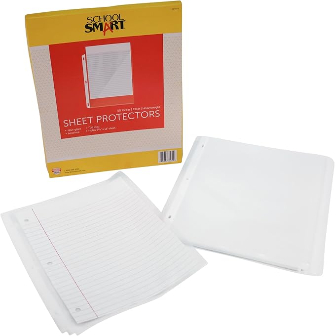 School Smart Top Load Heavyweight Polypropylene Non Glare Sheet Protectors - Pack of 50 - Clear - 084904