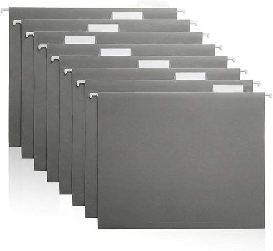 Grey Hanging File Folders – 8 Pack, Letter Size File Organization Folders for Home, Office, School & Filing Cabinets