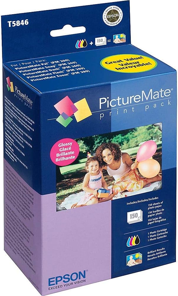 EPSON T584 Standard Capacity Ink & Paper Combo Pack - Glossy (T5846) for select PictureMate Printers Black; Cyan; Yellow; Magenta
