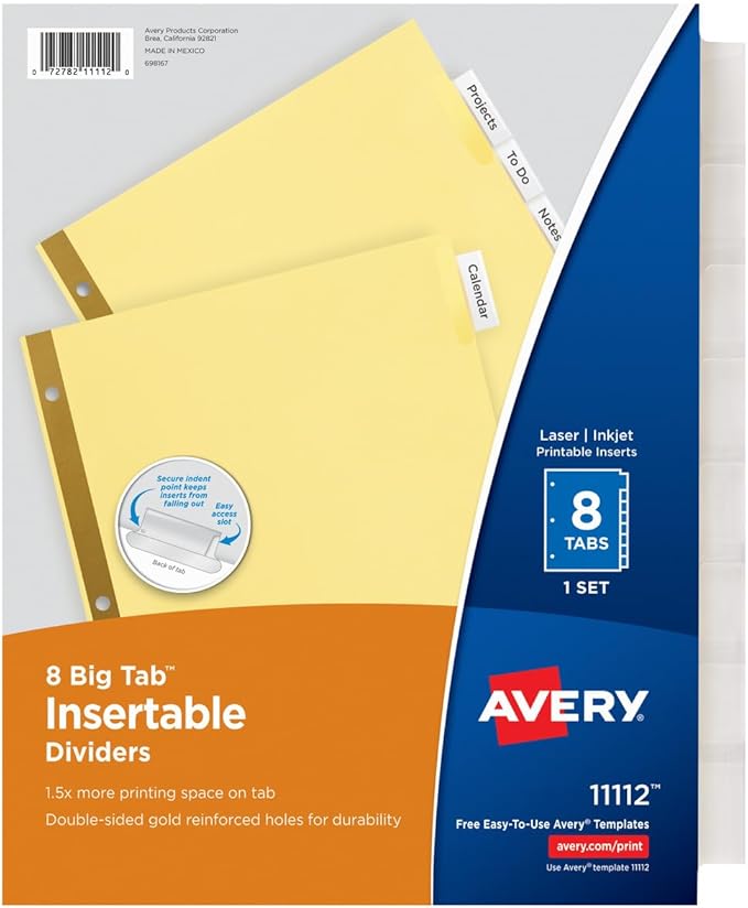 Avery 8-Tab Binder Dividers, Insertable Clear Big Tabs, 48 Packs (11112)