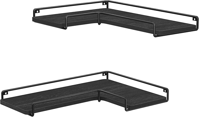 VASAGLE Corner Shelf Wall Mount Set of 2, Corner Floating Shelves, Small Corner Wall Shelf for Decor Storage, for Living Room Bedroom Kitchen Bathroom, Black ULLS831B22