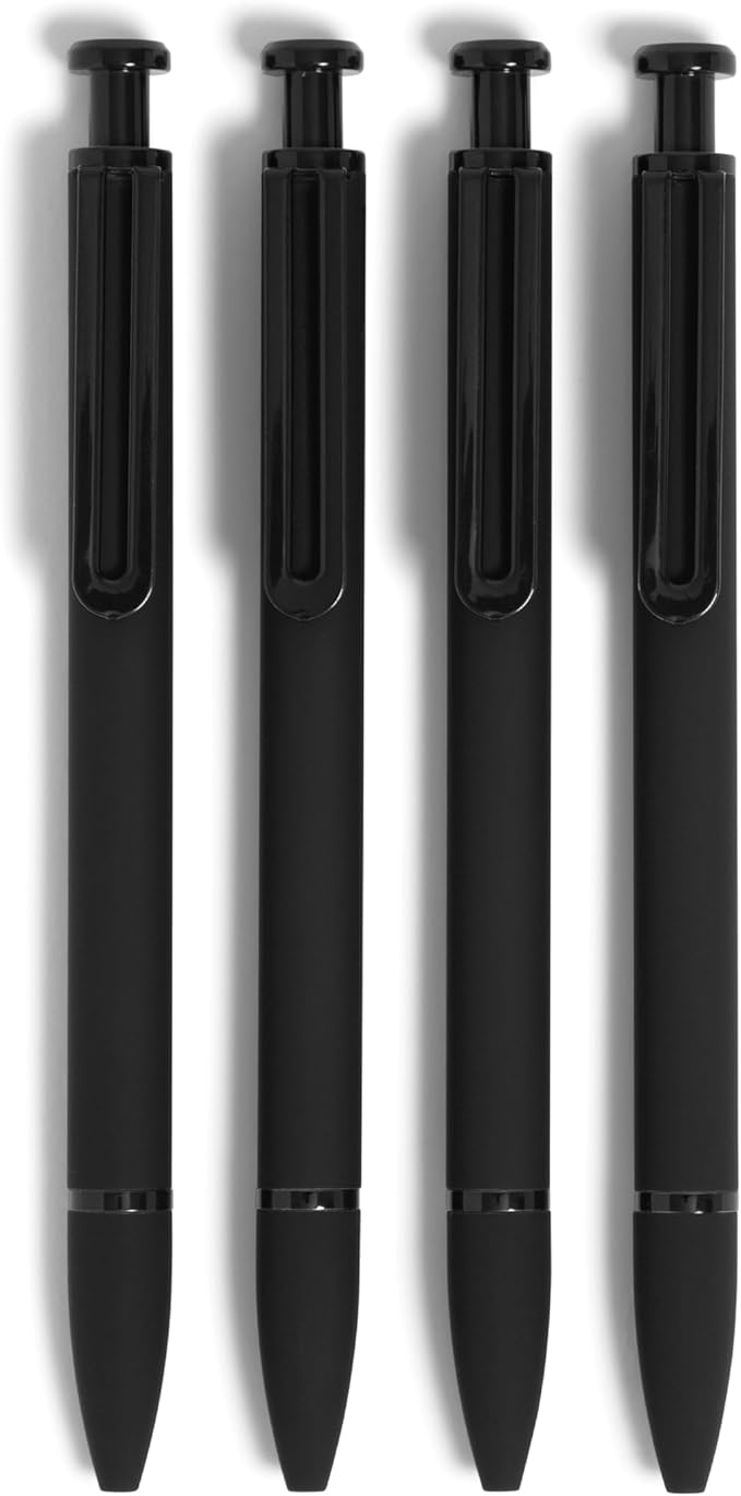 U Brands Midnight Monterey Ballpoint Pens, 4 Count, Black Soft Touch, Painted Black Details, Bold (1.0 mm) Point, Black Ink
