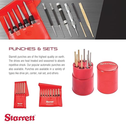 Starrett Steel Prick Punch with Knurled Grip for Precise Positioning and Secure Holding - Hardened and Tempered Steel, 4" Length, 5/32" Diameter Tapered - 816D