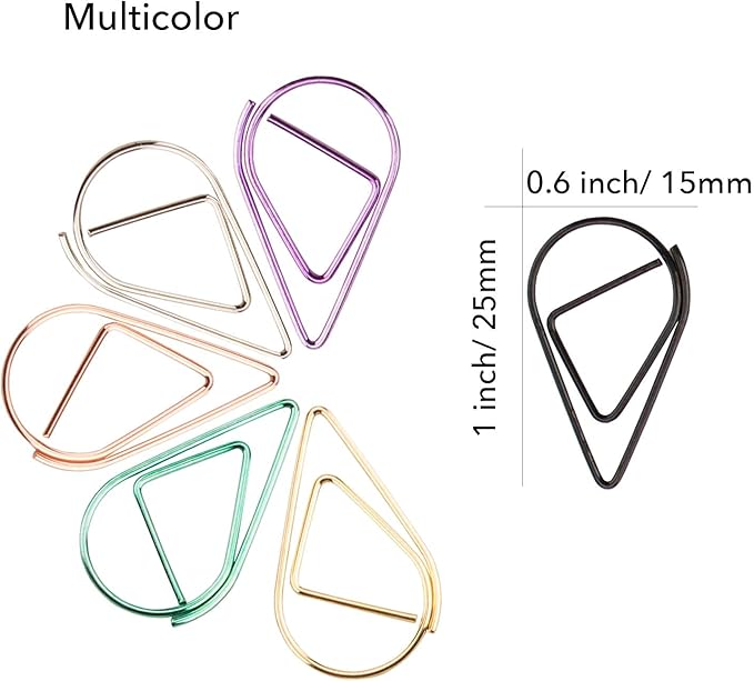Multicolor Cute Paper Clips Assorted Sizes Smooth Stainless Steel Drop-Shaped Paperclips Large and Small for Office Supplies Wedding Women Girls Kids Students, 300 Pack