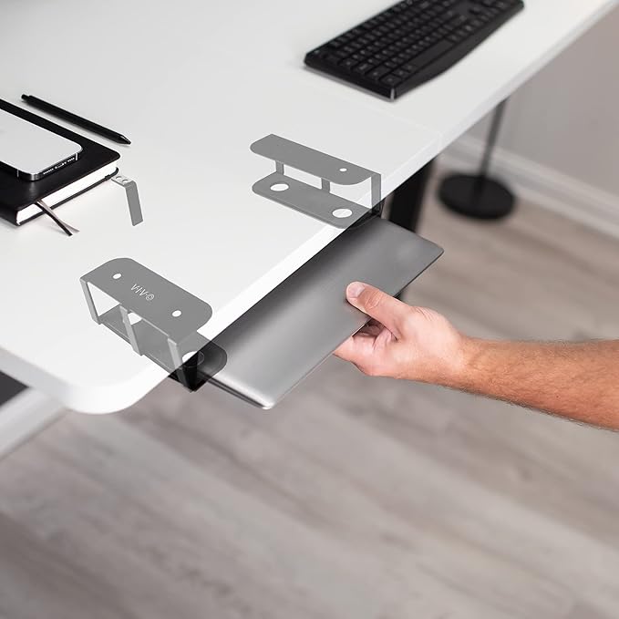 VIVO Universal Under Desk Laptop Storage Mount, Tablet Mounting Brackets, Under Table Hidden Docking Station Holder, Multimedia Device Bracket, 3 Parts, Mount-UDLS1