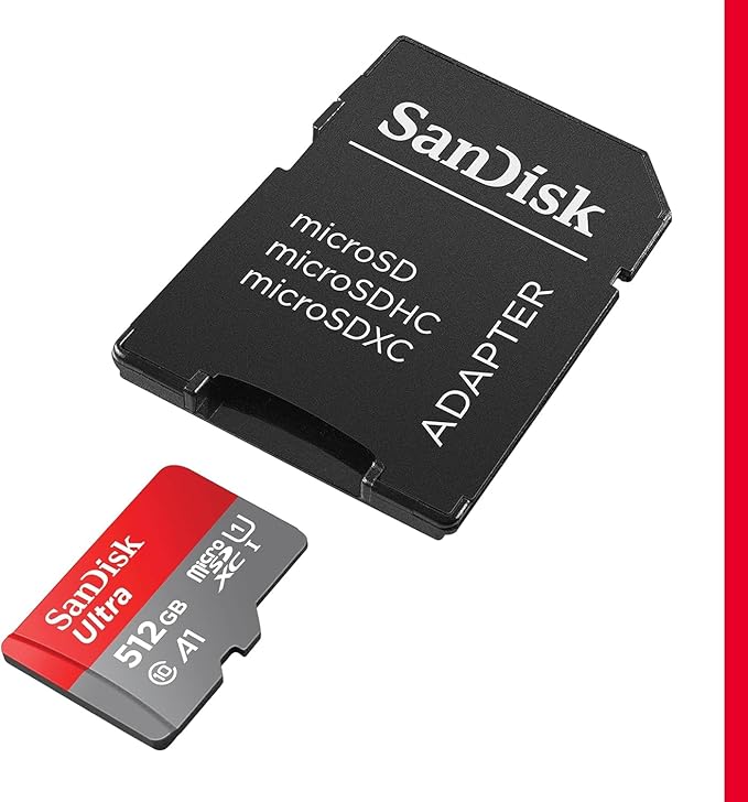 SanDisk 512GB Ultra microSDXC UHS-I Memory Card with Adapter - Up to 150MB/s, C10, U1, Full HD, A1, MicroSD Card - SDSQUAC-512G-GN6MA [New Version]
