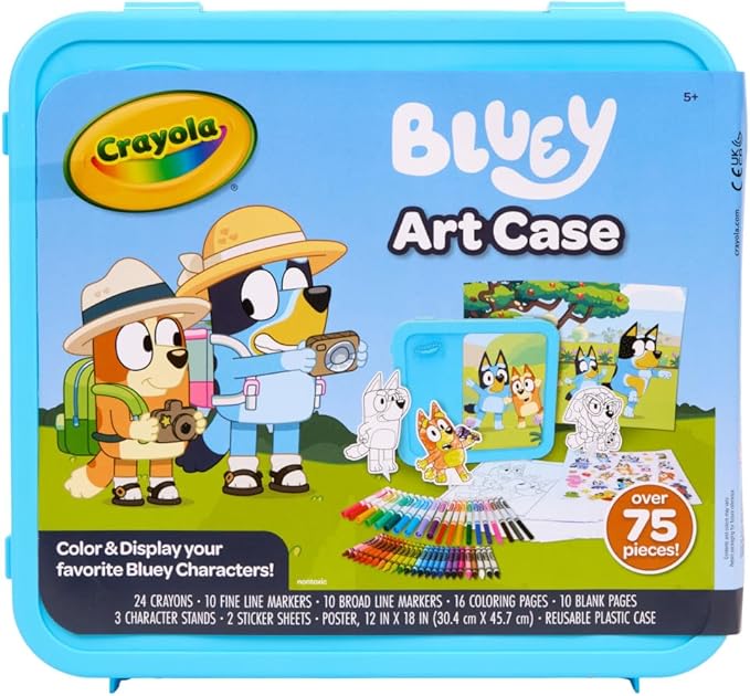 Crayola Bluey Create & Color Art Case (75+ Pcs), Bluey Coloring Pages, Stickers & Markers, Kids Art Kit with Storage Case, Ages 5+