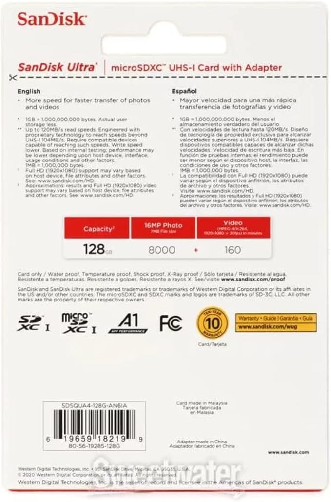 Verified by SanFlash for Amazon 770-6747-743 Sandisk Ultra 128GB microSD Memory Card for Fire Tablets and Fire -TV