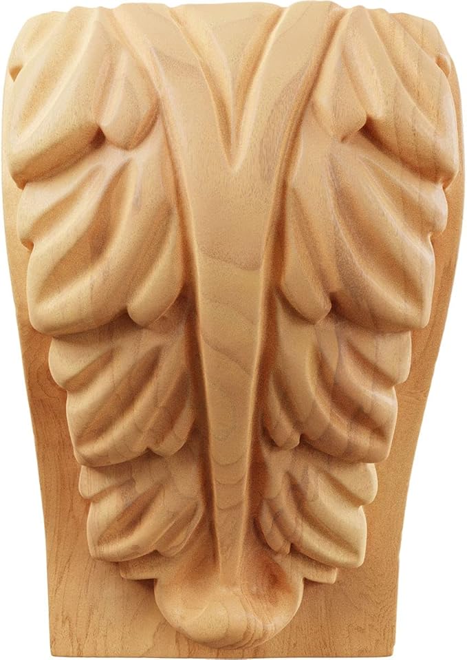 Ekena Millwork CORW02X02X04BARO Small Acanthus Leaf Block Wood Corbels, 2 1/2"W x 2 1/4"D x 4"H, Red Oak