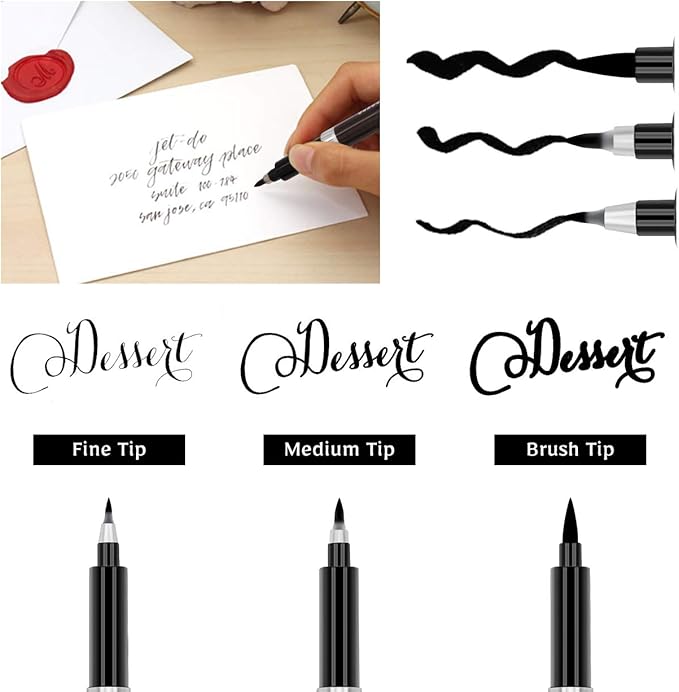 Calligraphy Pens Set for Beginners, Hand Lettering Pens Brush Drawing Markers Kits Chinese Japenese Pens Black Ink for Journaling, Writing, Art Drawing, 3 Size(Pack of 6)