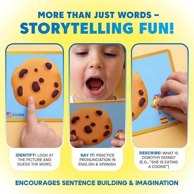 Kidrox My First 100 Words Flash Cards, English Vocabulary Cards with Spanish Translations, Interactive Pull Design