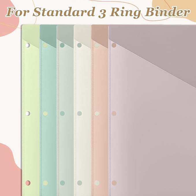 Epakh 12 Pcs Binder Dividers for 3 Rings Binders Index Dividers with Two Clear Pockets Plastics Sheets Protectors with Tab Labels for School Office Organization (Morandi)