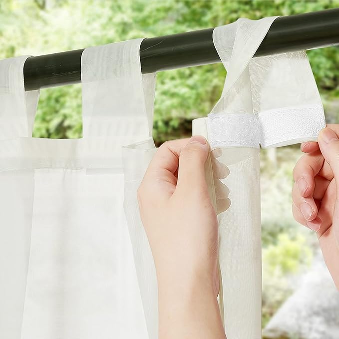 NICETOWN Outdoor Sheer Curtain for Patio Waterproof, Detachable Sticky Tab Top Elegant Sheer Panel Lightweight Drape for Pergola with Rope Tieback, 1 Panel, W54 x L84, Beige