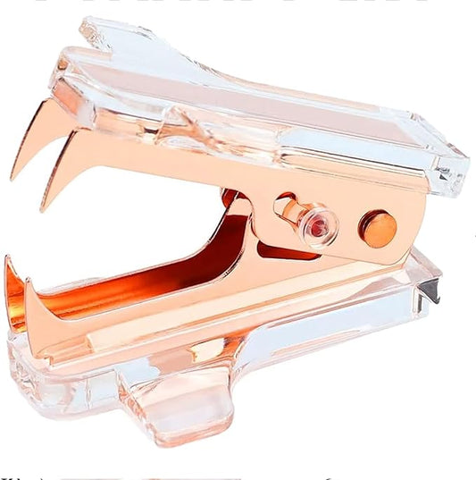Buqoo Acrylic Clear Light Pink Heavy Duty Staple Remover Tool Pinch Jaw Style Cute Mini Gold Staple Stapler Removers Staples Puller for School Home Office Desk Accessories Gift