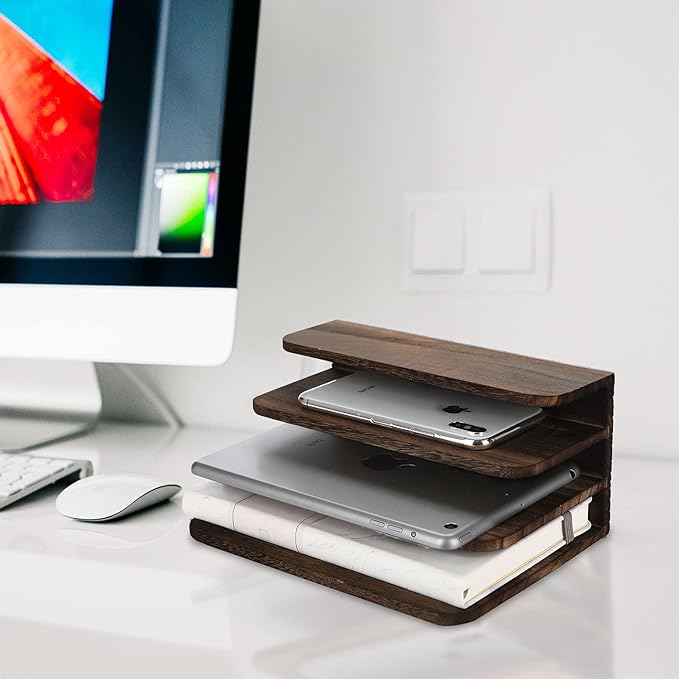 File Holder for Desk,Wood Paper Organizer,Rustic Desk Organizer,Mail Sorter for Desktop,Organizer for Counter,Letter Organizer for Document/Filing/Folders/Paper,Darkbrown