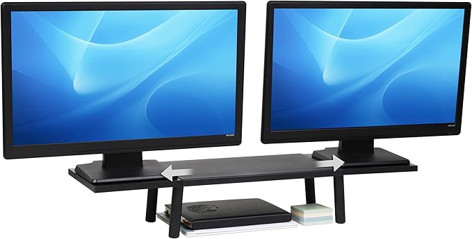 Mind Reader Extendable Monitor Stand, Adjustable Desktop Riser for Dual Monitors, Printers, Laptops, TV, 31.5–40 Inch Width, 88 lb Capacity, Metal and MDF Wood, Black