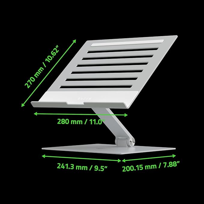 Razer Adjustable Laptop Stand: Supports Phones, Tablets, Laptops, Macbooks up to 18" - Adjust Height and Tilt - Durable Aluminum Construction - Vented Design - Foldable for Storage & Travel - Mercury