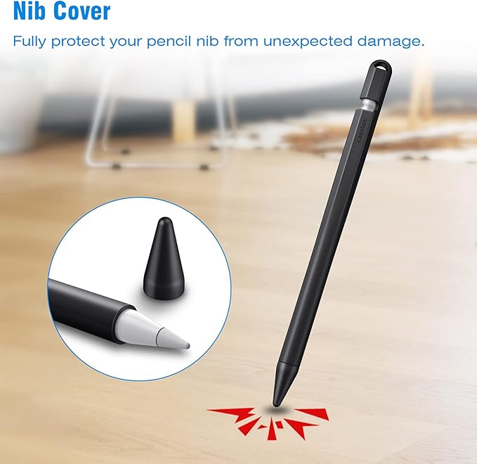 Fintie Silicone Sleeve Compatible with Apple Pencil 1st Generation, Ultra Light Pen Skin Case Cover Soft Protective Pencil Grip Holder with 2 Nib Covers & Cable Adapter Tether, Black