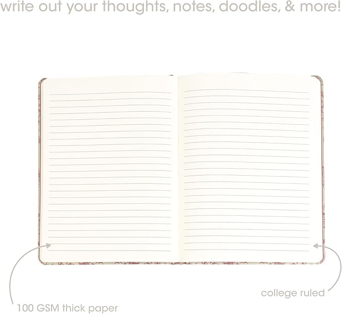 Pearhead Hardcover Journal Notebook 6x8 – Red Toile Botanical Dragonfly Print College-Ruled Writing Journal with 200 Lined Pages for Notes, Work & Journaling