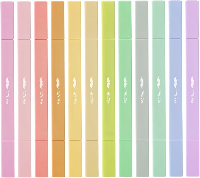 Mr. Pen- Dual Tip Aesthetic Highlighters, 12Pack, Chisel & Fine Tips, Pastel Colors, Cute Assorted Colors, Cute High lighters for School, Highlighter Set