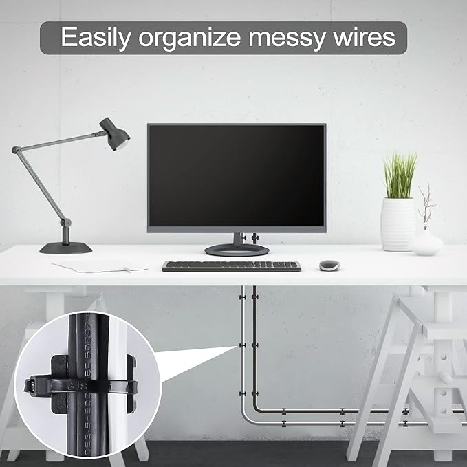 XHF 100 Pcs Cable Zip Tie Saddle Type Mounts Base with 100 Pcs 8" Cable Ties and 100 Pcs Tapping Screw, Wire Cable Clips Organizer Holders Clamps Black (Pack of 2)