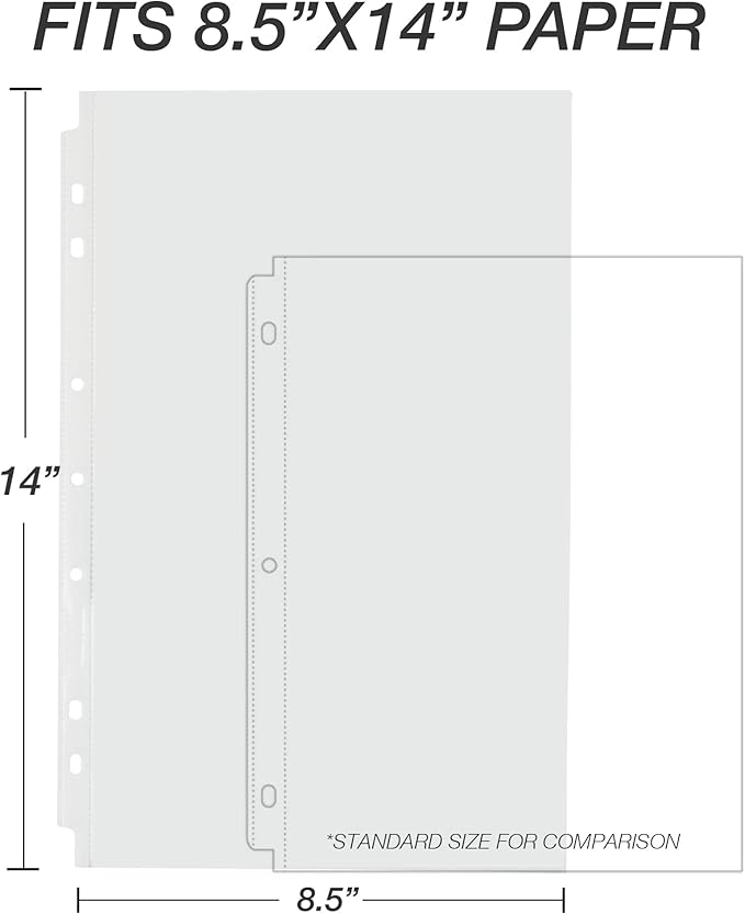Samsill 100 Pack Legal Sheet Protectors, 8.5 x 14 Inch Document Protectors for Legal Binder, Heavyweight, Clear, Legal Size, Top Loading, Acid Free