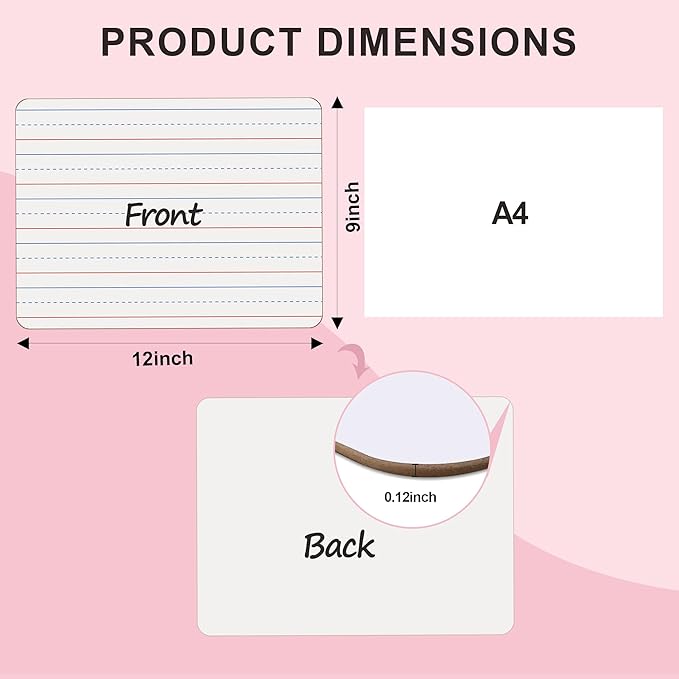 Dry Erase Boards 32 Pack, Double Sided Small Whiteboards with Lines for Kids, Students, Teacher & Classroom Pack, 9"x12" Mini Individual White Boards Lined for Writing Math English Practice