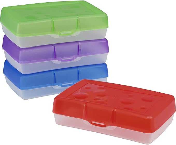 Storex Pencil Box, 8.38" X 5.63" X 2.5", Randomly Assorted Colors