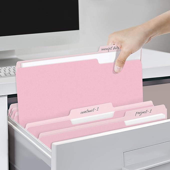 SUNEE File Folders, 18 Pack Manilla Folders 8.5 x 11, Colored Folders Office Organization Home School Folder for Documents Files Paper,Pink Color