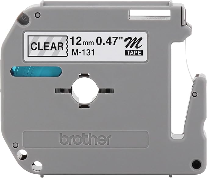 Brother Genuine P-Touch M-131 Tape, 1/2" (0.47") Standard P-touch Tape, Black on Clear, for Indoor Use, Water Resistant, 26.2 Feet (8M), Single-Pack