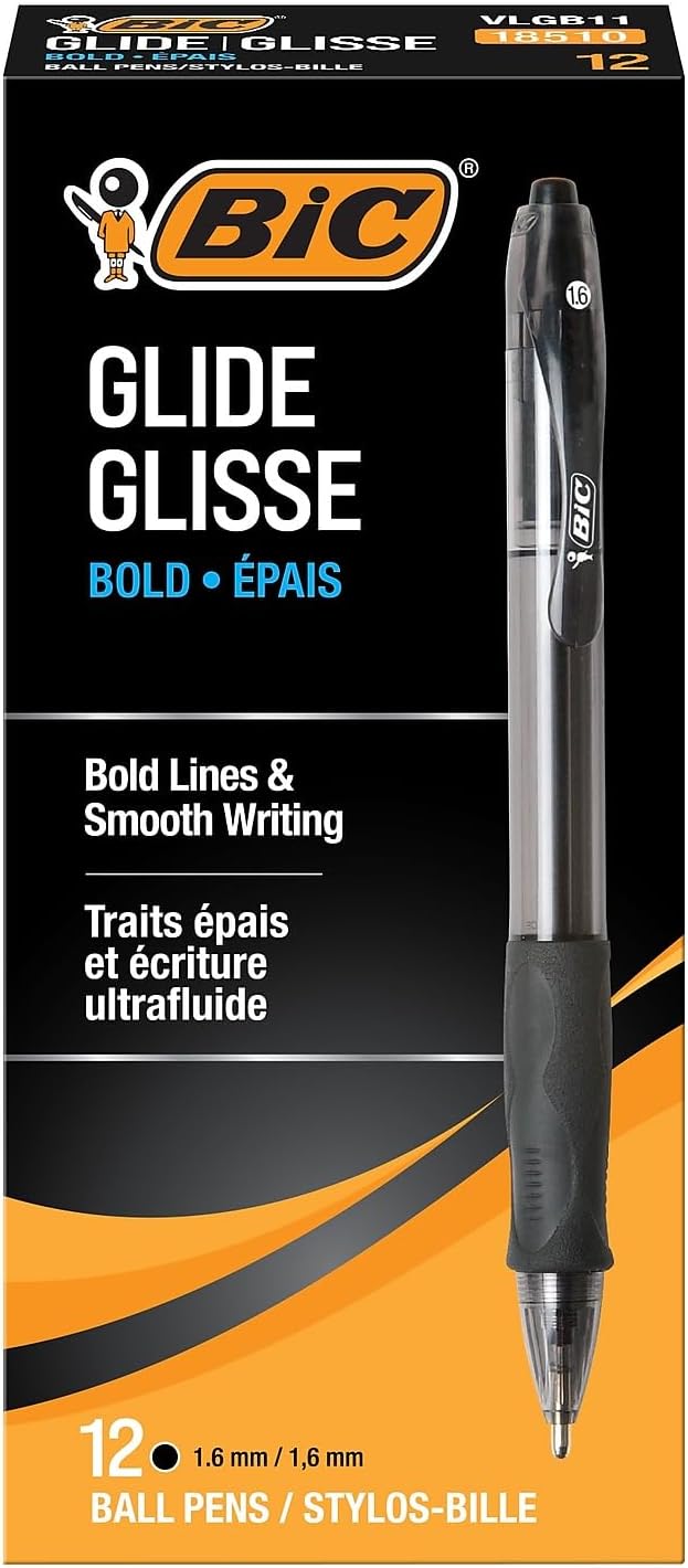 BIC VLGB11BK Velocity Retractable Ballpoint Pen, Black Ink, 1.6mm, Bold, Dozen