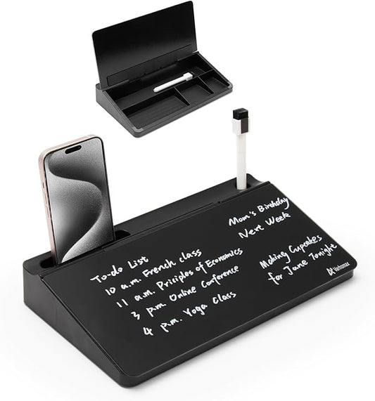 Varhomax Glass Desk Buddy Whiteboard with Storage, Small Dry Erase Desktop White Board Caddy to-do List Memo Notepad for Office, School and Home Office Supplies (Black)