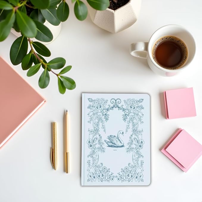 Pearhead Hardcover Journal Notebook 6x8 – Blue Swan College-Ruled Writing Journal with 200 Lined Pages for Notes, Work & Journaling