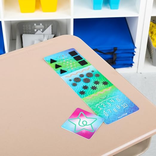 Really Good Stuff 12PK Sensory Deluxe Plastic Desktop Reference Nameplate with 19 Textured Shapes, Cut-Out Squiggles, and a Removable Sensory Design to take on The go