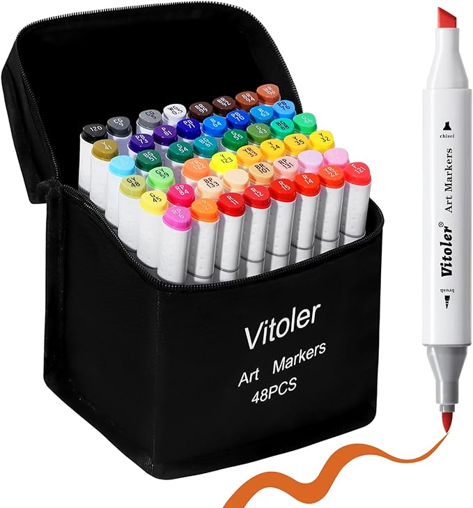 Alcohol Markers, 48pc Dual Brush Tip Coloring Markers Set, Drawing Marker for Adults Painting Drawing Card Making, Art Marker