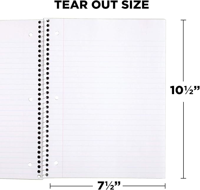 Mead Spiral Notebooks, 1 Subject, Wide Ruled Paper, 70 Sheets, 10-1/2 x 7-1/2 inches, Green, 4 Pack (38300)