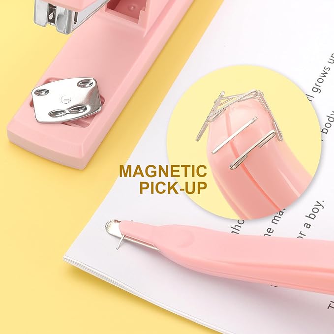 ZZTX Stapler Set with Staple Remover and Staples, Durable Desktop Stationery for Home, Office and Study, Pink