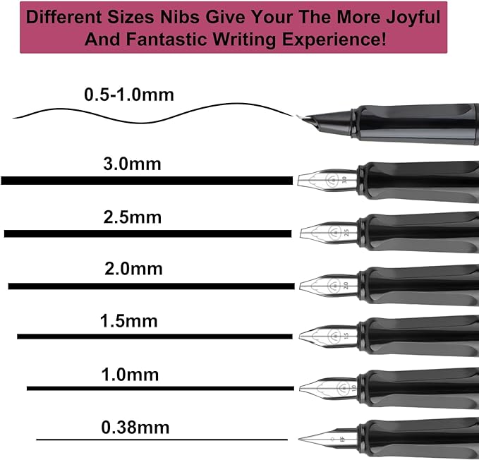 Calligraphy Pen set,Fountain Pens with 8 Different Replaceable Nibs with 60 Ink Cartridges(12 Colors),Calligraphy set for Beginner Writing Drawing.