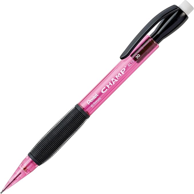 Pentel Champ Mechanical Pencil, (0.9mm), Tinted Pink Barrel, Box of 12 (AL19P)
