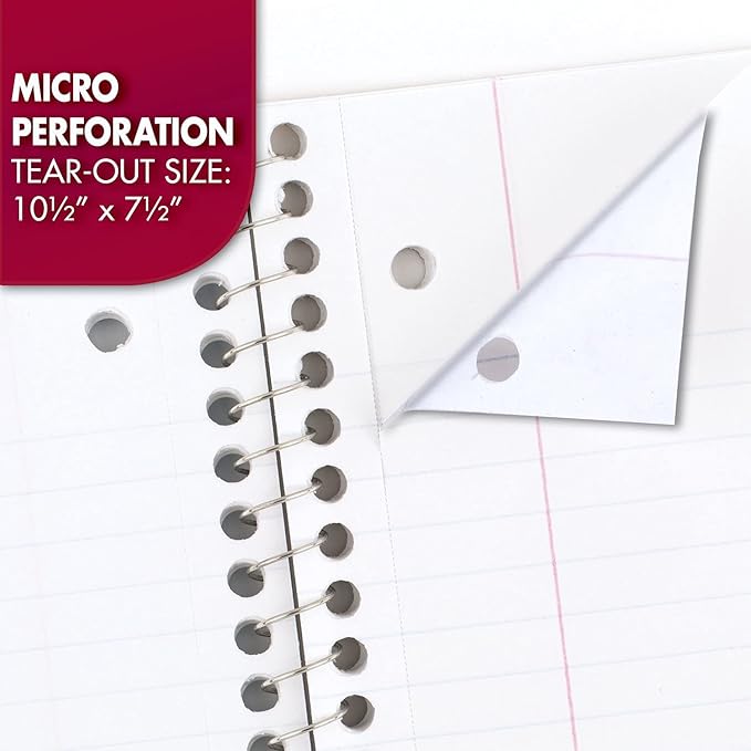 Mead Spiral Notebook, 4 Pack, 1 Subject, Wide Ruled Paper, 7-1/2" x 10-1/2", 70 Sheets per Notebook, Colors Will Vary (930200-ECM25)