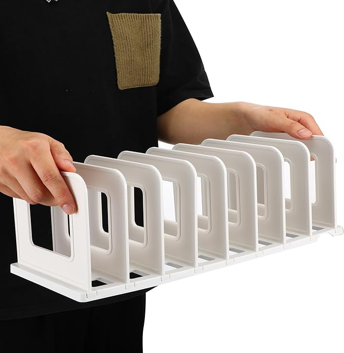 2 pcs Adjustable Vertical File Sorter Sturdy Plastic Expandable Upright File Holder for Notebook Magazine Desktop Organizer Bookshelf Divider Office Home School, Assemble Easily Endlessly, White
