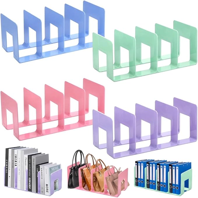 4Pcs Acrylic Desk File Sorter, Desktop File Organizer, 4 Sections Clutch Divider File Folder Rack, Purse Handbag Organizer Letter Notebook Folder, Office Supplies Stand (4 Colors)