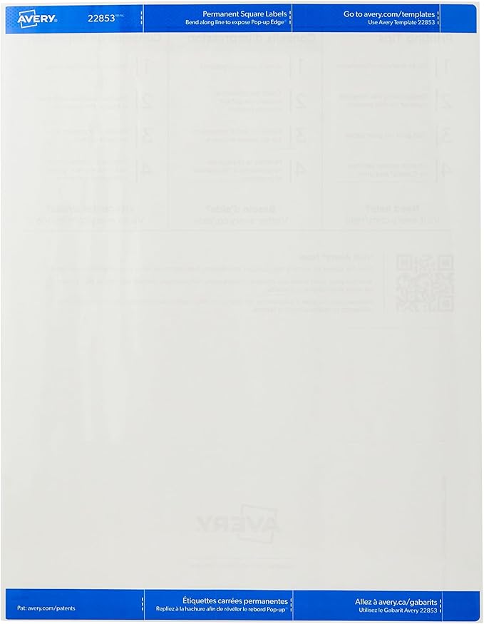 Avery Printable Blank Square Labels, 2" x 2", Glossy Crystal Clear, 120 Customizable Labels (22853)