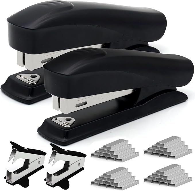 2 Pack Black Office Stapler, 25-Sheet Capacity with 4000 Staples and 2 Staple Removers, Desktop Stapler, Black Office Supplies for Students and Office Clerks